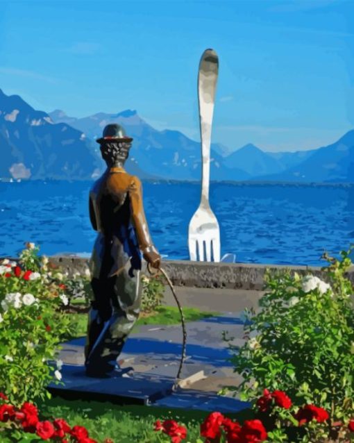 Charlie Chaplin Statue In Vevey Diamond Painting