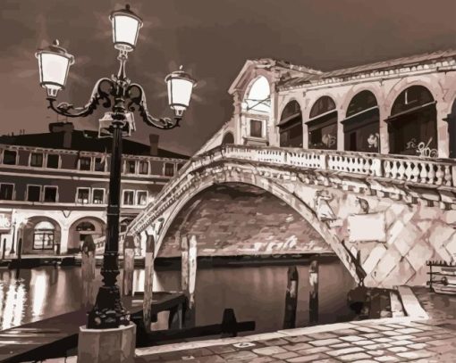 Rialto Bridge Venice Black And White Diamond Painting