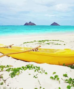 Yellow Boat In Lanikai Beach Diamond Painting