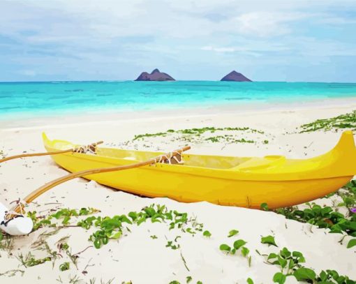 Yellow Boat In Lanikai Beach Diamond Painting