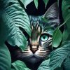 Bengal Cat Behind Leaves Diamond Painting