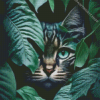 Bengal Cat Behind Leaves Diamond Painting