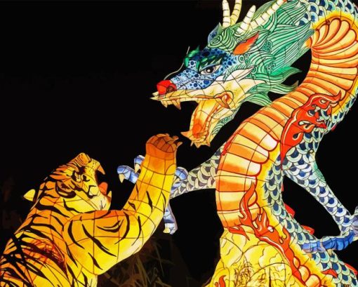 Dragon And Tiger Korean Lantern Festival Diamond Painting