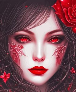 Girl With Red Eyes And Flowers Diamond Painting