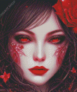 Girl With Red Eyes And Flowers Diamond Painting