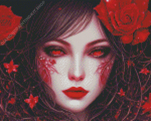 Girl With Red Eyes And Flowers Diamond Painting