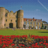 Tonbridge Castle With Red Flowers Diamond Painting