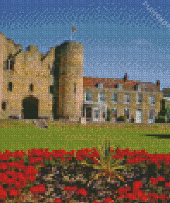 Tonbridge Castle With Red Flowers Diamond Painting