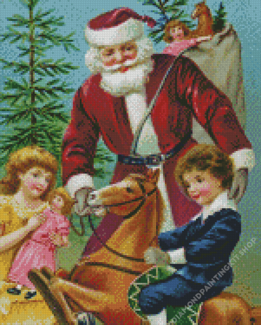 Vintage Santa Clause With Kids Diamond Painting