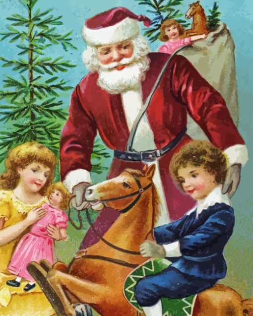 Vintage Santa Clause With Kids Diamond Painting