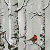 Winter White Birches And Bird Diamond Painting