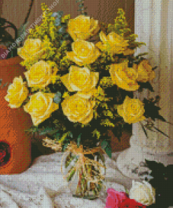 Yellow Roses In Vase Diamond Painting