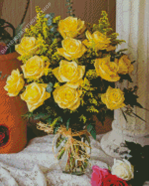 Yellow Roses In Vase Diamond Painting