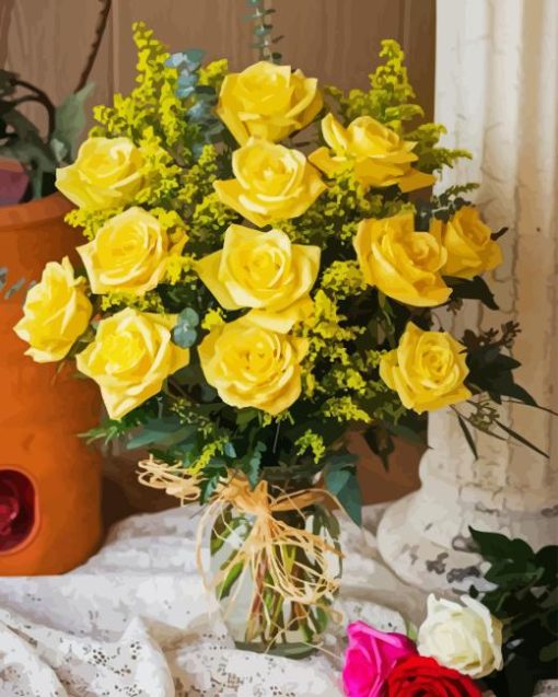 Yellow Roses In Vase Diamond Painting