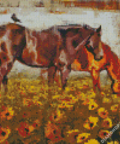 Abstract Horses in Sunflower Field Diamond Painting