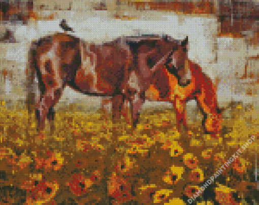 Abstract Horses in Sunflower Field Diamond Painting