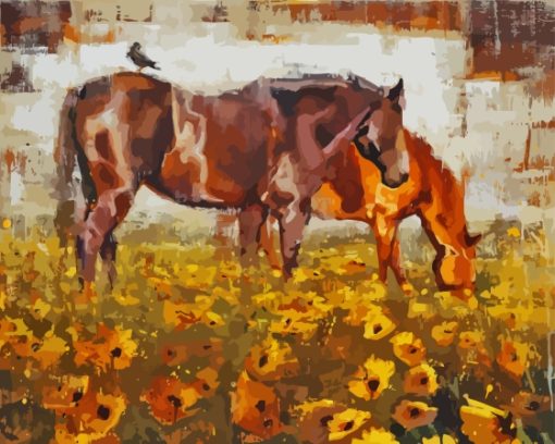 Abstract Horses in Sunflower Field Diamond Painting