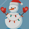 Cheerful Snowman In Santa Claus Hat Diamond Painting