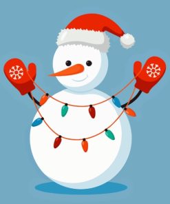 Cheerful Snowman In Santa Claus Hat Diamond Painting