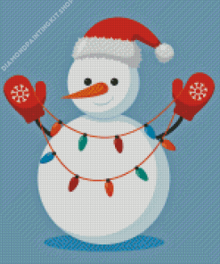 Cheerful Snowman In Santa Claus Hat Diamond Painting