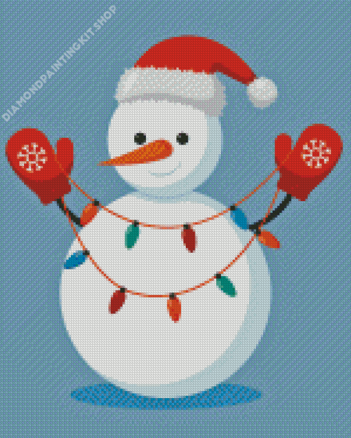 Cheerful Snowman In Santa Claus Hat Diamond Painting