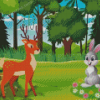 Deer And Rabbit In A Forest Illustration Diamond painting