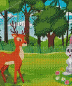 Deer And Rabbit In A Forest Illustration Diamond painting