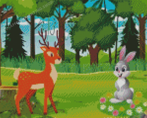 Deer And Rabbit In A Forest Illustration Diamond painting