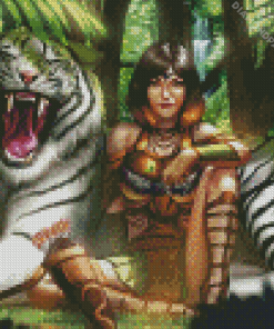 Jungle And Woman With Tiger Diamond Painting