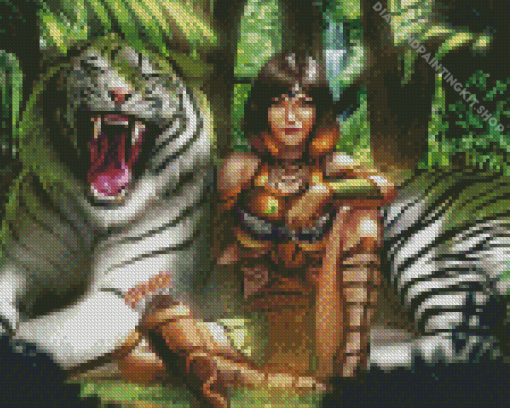 Jungle And Woman With Tiger Diamond Painting