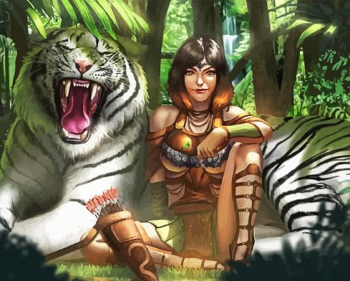 Jungle And Woman With Tiger Diamond Painting