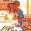 Kitchen Couple Illustration Diamond Painting