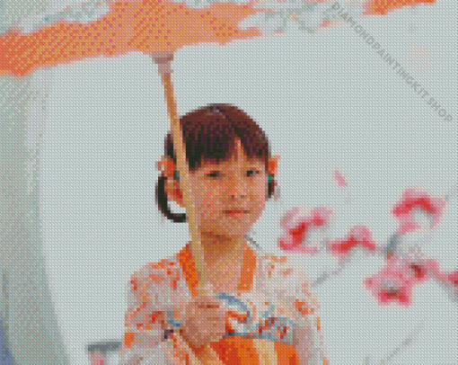 Little Chinese Girl Holding Umbrella Diamond Painting