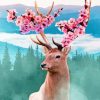 Pink Flowers Spring Deer Diamond Painting