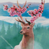 Pink Flowers Spring Deer Diamond Painting