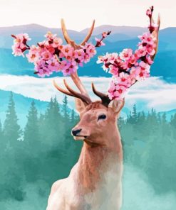 Pink Flowers Spring Deer Diamond Painting