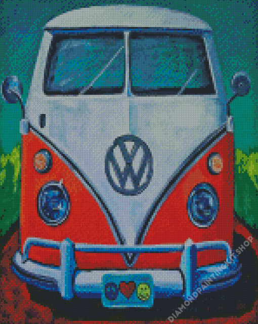 Red Hippie Bus Diamond Painting