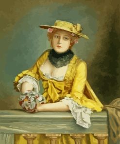 Vintage Lady In Yellow Dress Diamond Painting