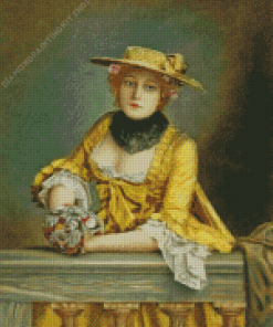 Vintage Lady In Yellow Dress Diamond Painting