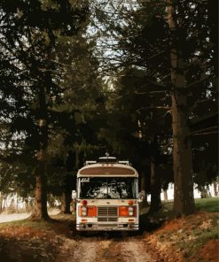 Vintage Bus In Forest Road Diamond Painting