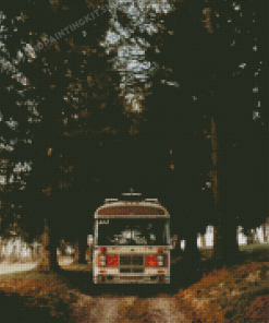 Vintage Bus In Forest Road Diamond Painting