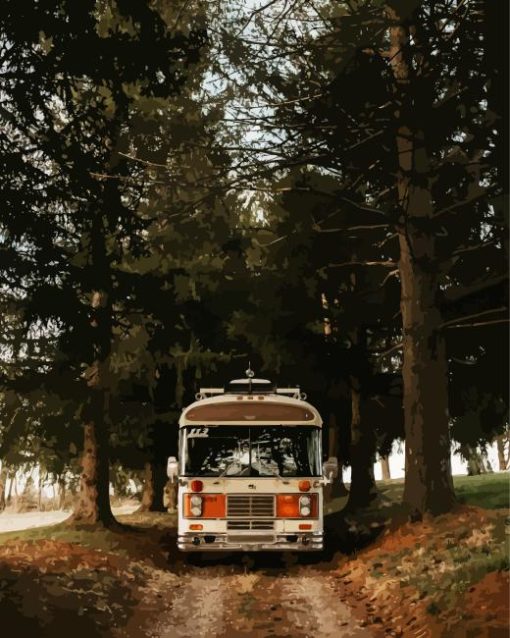 Vintage Bus In Forest Road Diamond Painting