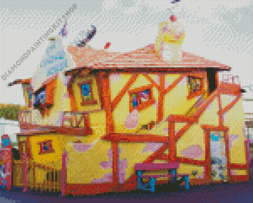 Yellow Crooked House Diamond Painting