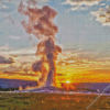 Yellowstone Geyser With Sunrise Diamond Painting