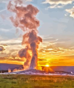 Yellowstone Geyser With Sunrise Diamond Painting