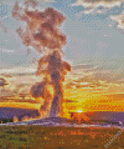 Yellowstone Geyser With Sunrise Diamond Painting