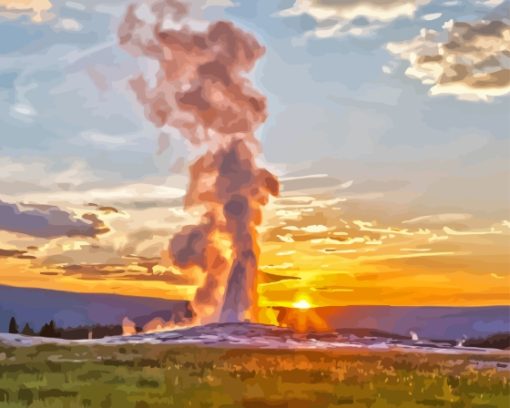 Yellowstone Geyser With Sunrise Diamond Painting