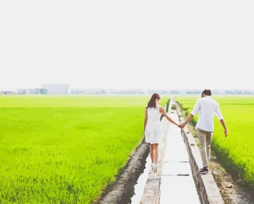 Couple in Sekinchan Padi Fields Diamond Painting