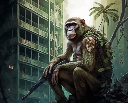 Monkey with Gun Diamond Painting