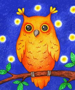 Orange Owl on Stick Diamond Painting